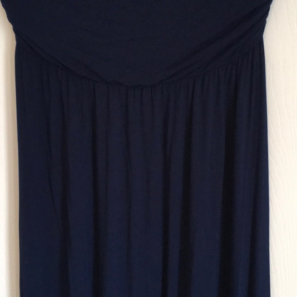 Large strapless navy blue maxi dress